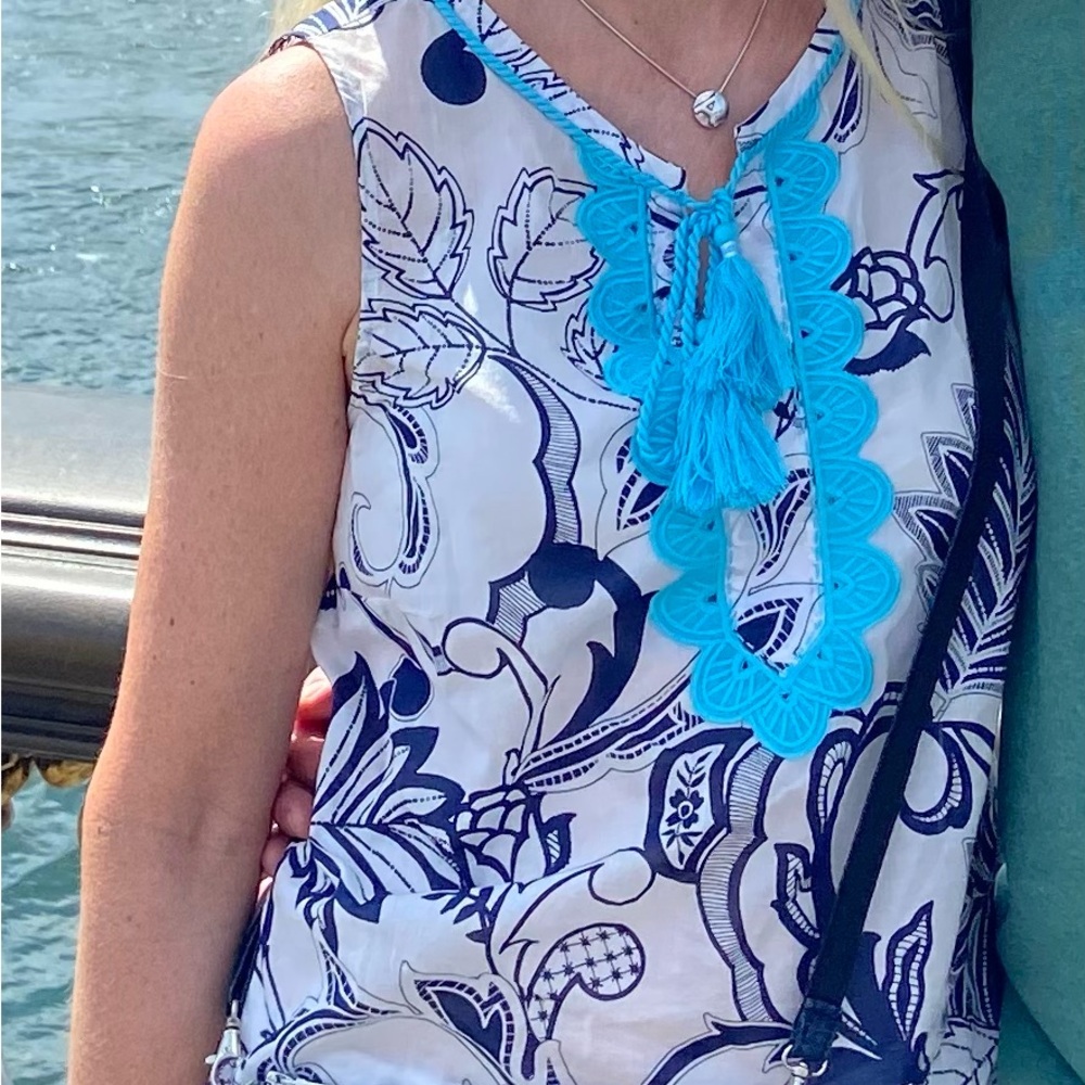 Talbots Blue and White Floral Blouse